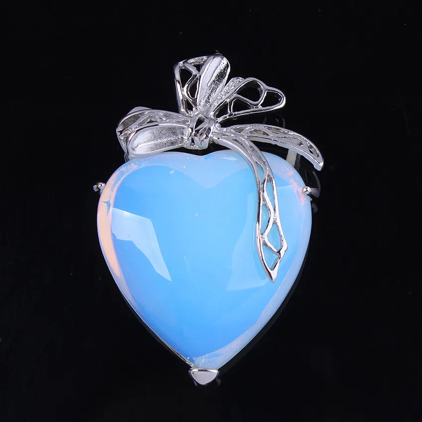 Opalite Opal Трендовые романтические бусины с серебряным покрытием, много стильных каменных сердец с шелковой лентой, подвеска на День святого Валентина, ювелирные изделия - Окраска металла: Opalite Opal
