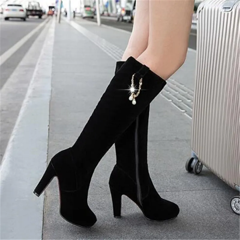 Women Boots Autumn winter New style fashion Rhinestone Grind High-heeled Boots Cashmere Keep warm High cylinder Chivalry boots