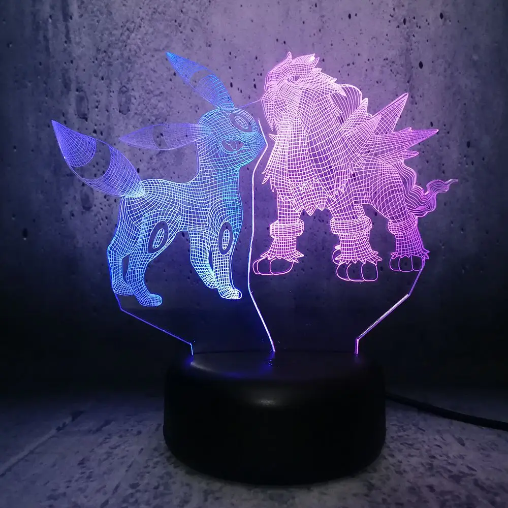 Мультяшный светильник Pokemon Pikachu и Entei двухцветный ночник 3D светодиодная USB лампа