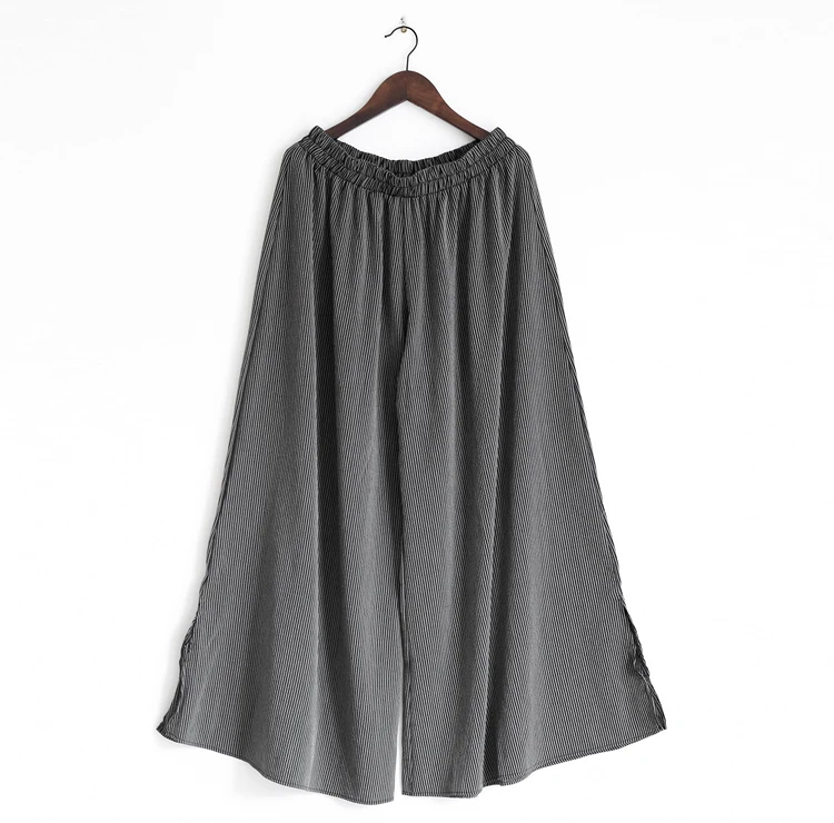 Брюки с высокой талией летние свободные шелковые брюки в полоску эластичной