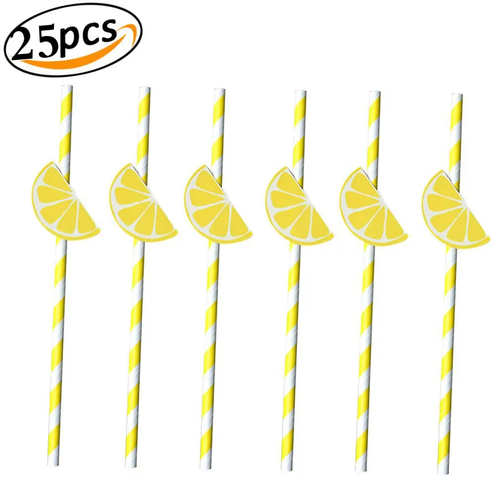С изображением фруктов лимон бумажные соломинки для вечеринок и свадебных