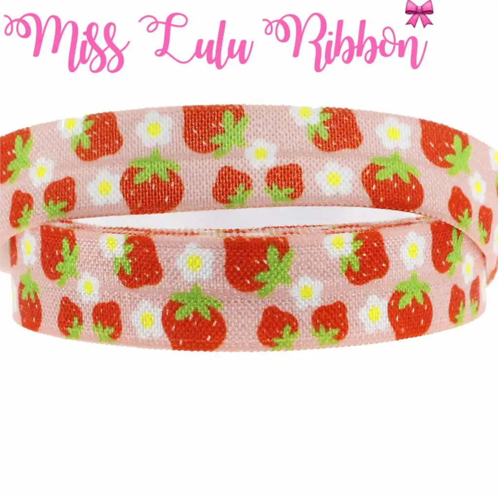 

5/8"16mm Fruit Series Watermelon Pineapple Strawberry Printed Elastic/Foe Ribbon DIY Hair Band 50yards/roll Gift Bowknots Making