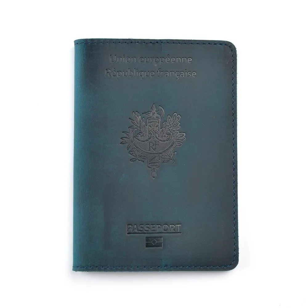 Blue Новое поступление, натуральная кожа, Обложка для французского паспорта, для мужчин и женщин, кредитный держатель для карт, французский чехол для паспорта, кошелек для путешествий - Цвет: Blue