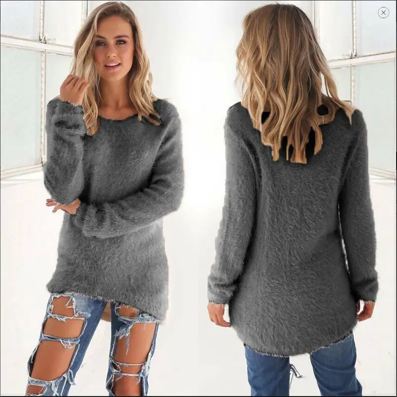 2019 Autumn Winter Women Sweaters Pullover Knitted Tops Tees Causal Loose Large size Female Solid Color Plush Sweater NZYD187A | Женская