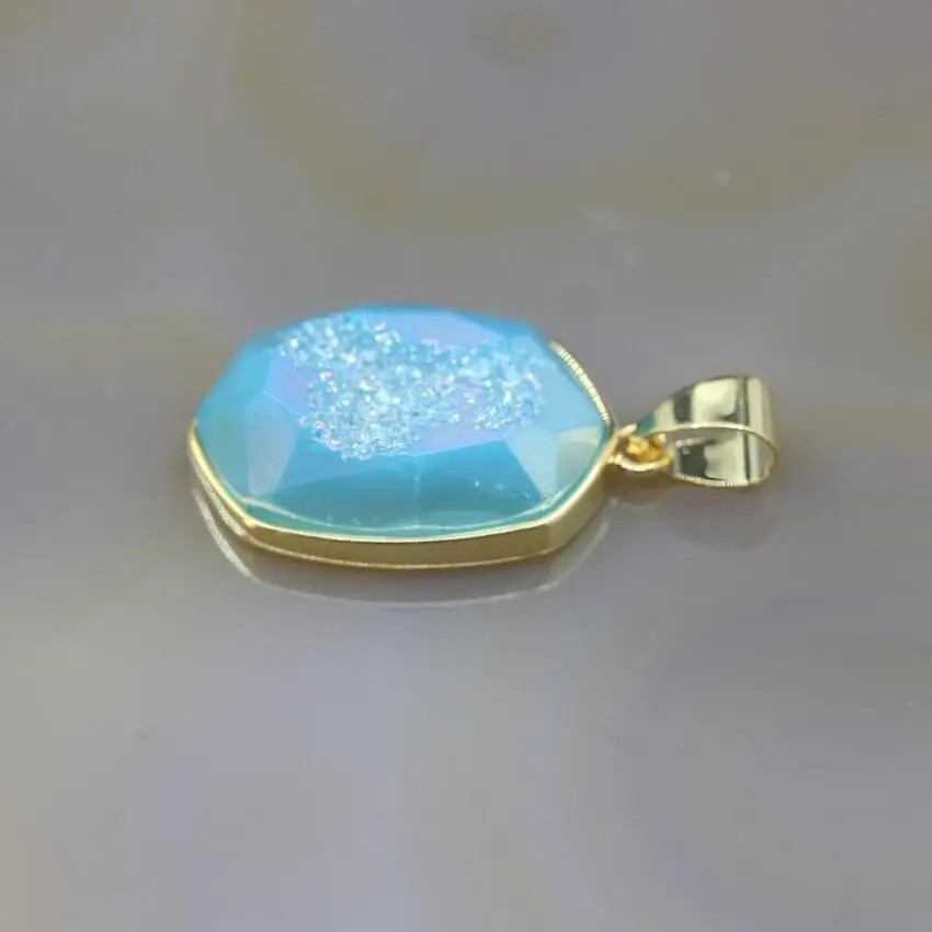 5Pcs/lot Gold Edges Faceted Slab Nugget Charms Beautiful Color Agates Druzy Geode Raw Quartz Drusy Necklace Pendants | Украшения и