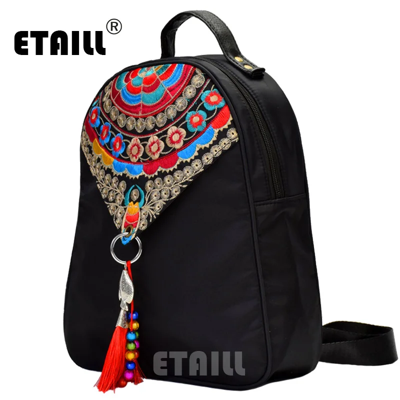 ETAILL этнический женский рюкзак с вышивкой нейлоновые школьные сумки для девочек