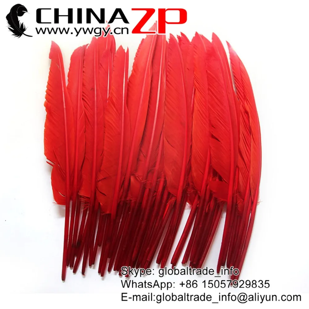 

CHINAZP Factory Size 30-35cm (12-14inch) 100pcs/lot Exporting Good Quality Dyed Red Duck Pointer Primary Wing Feathers