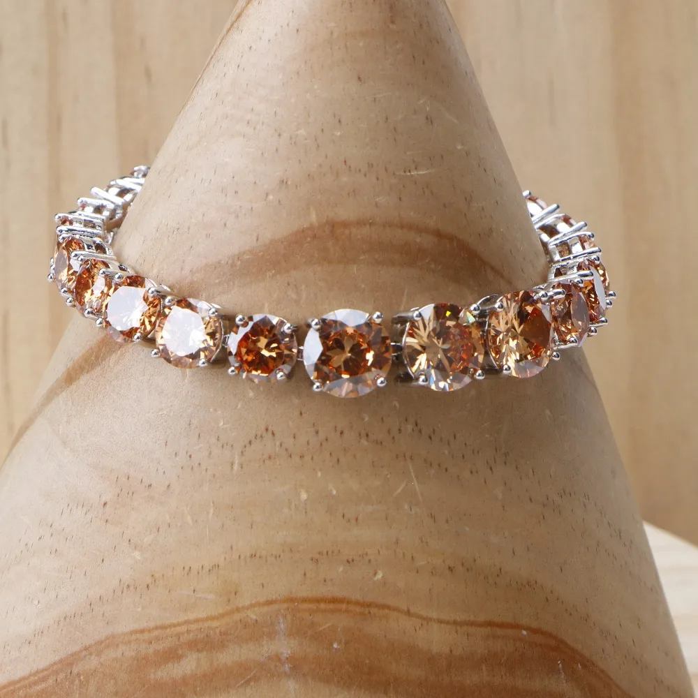 Серебро 925 ювелирные браслеты для женщин 18 см Шампанское AAA+ кубический циркон подвеска серебряный браслет подарочная коробка