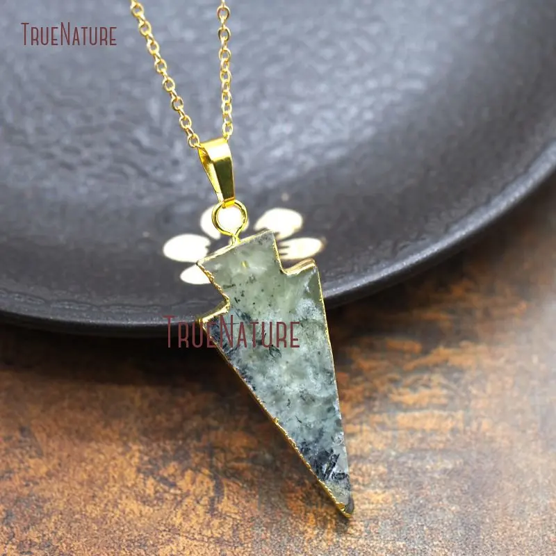 New Latest Design Healing Prehnites Pendant Necklace Gold Finished Adjustable Chains Arrowhead Charm 18inch NM8017 | Украшения и