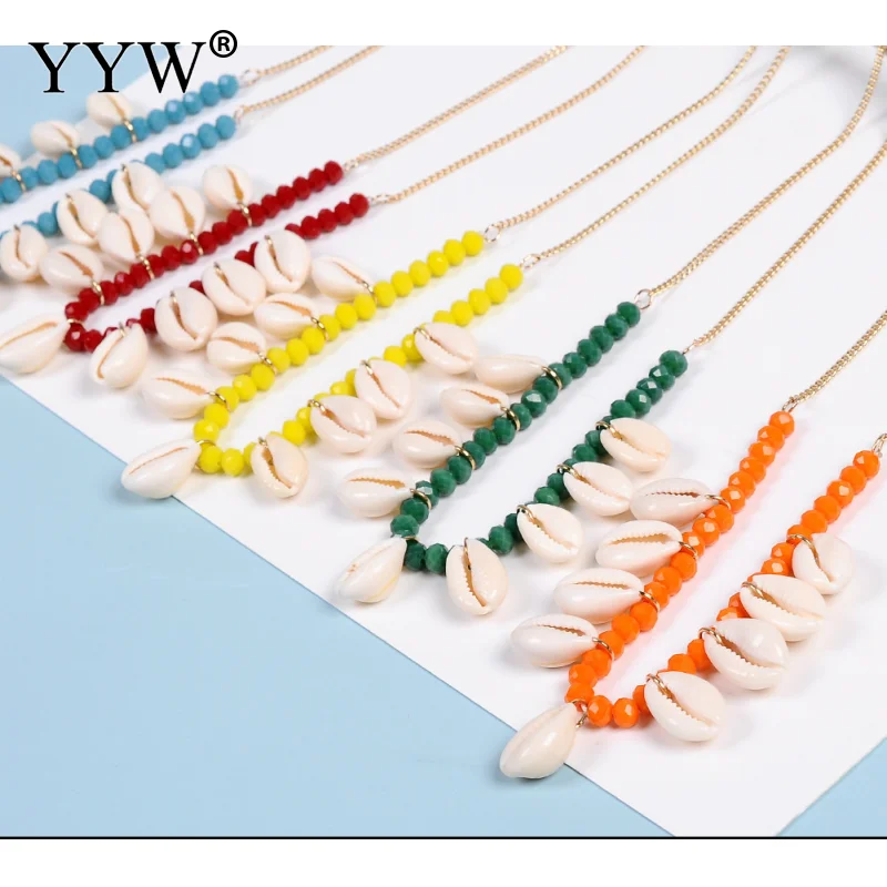 

YYW Boho Seashell Choker Necklace for Women Shell Collar Conchas Green Red Blue Beads Chain Necklace Jewelry Beach Accessories