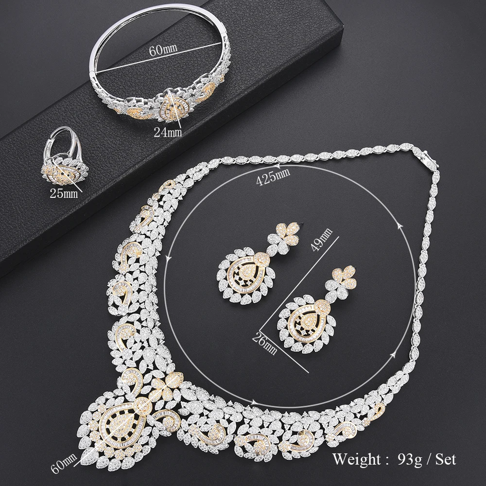 

SisCathy 4PCS Luxury Women Bridal Jewelry sets Cubic Zirconia Inlaid Collar Necklace Earrings Bangle Ring Wedding Jewelry Sets