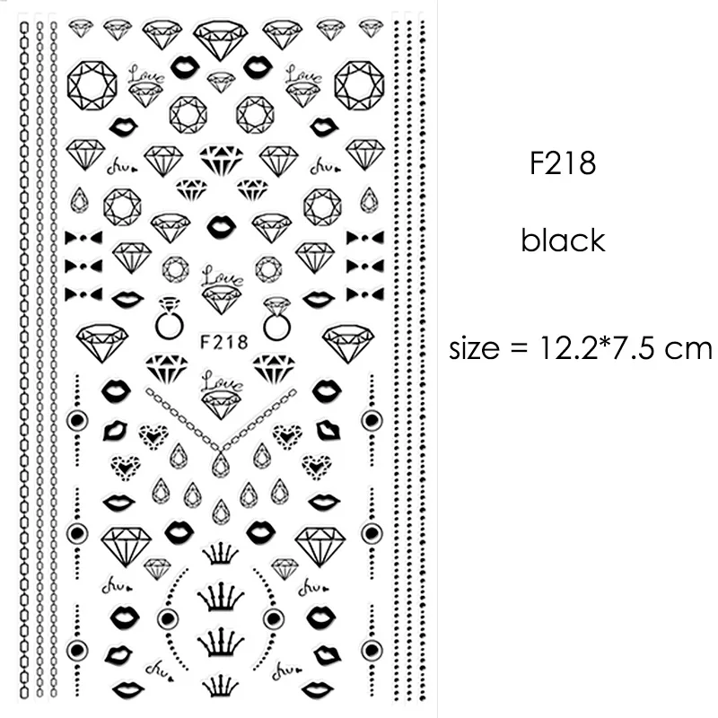 F218 Black F212-F218 наклейки для ногтей серии s F 12*7,5 см белый черный золотой серебряный узор самоклеющиеся наклейки для украшения ногтей - Цвет: F218 Black