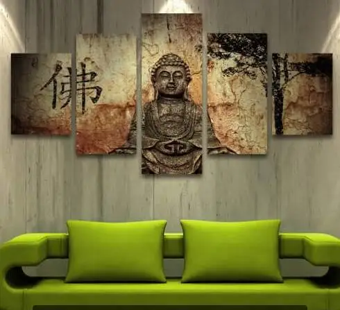 

5 Panel Buddha Modern Home Wall Decor Painting Canvas Art HD Print Painting Canvas Wall Picture For Home Decor Buddha Art