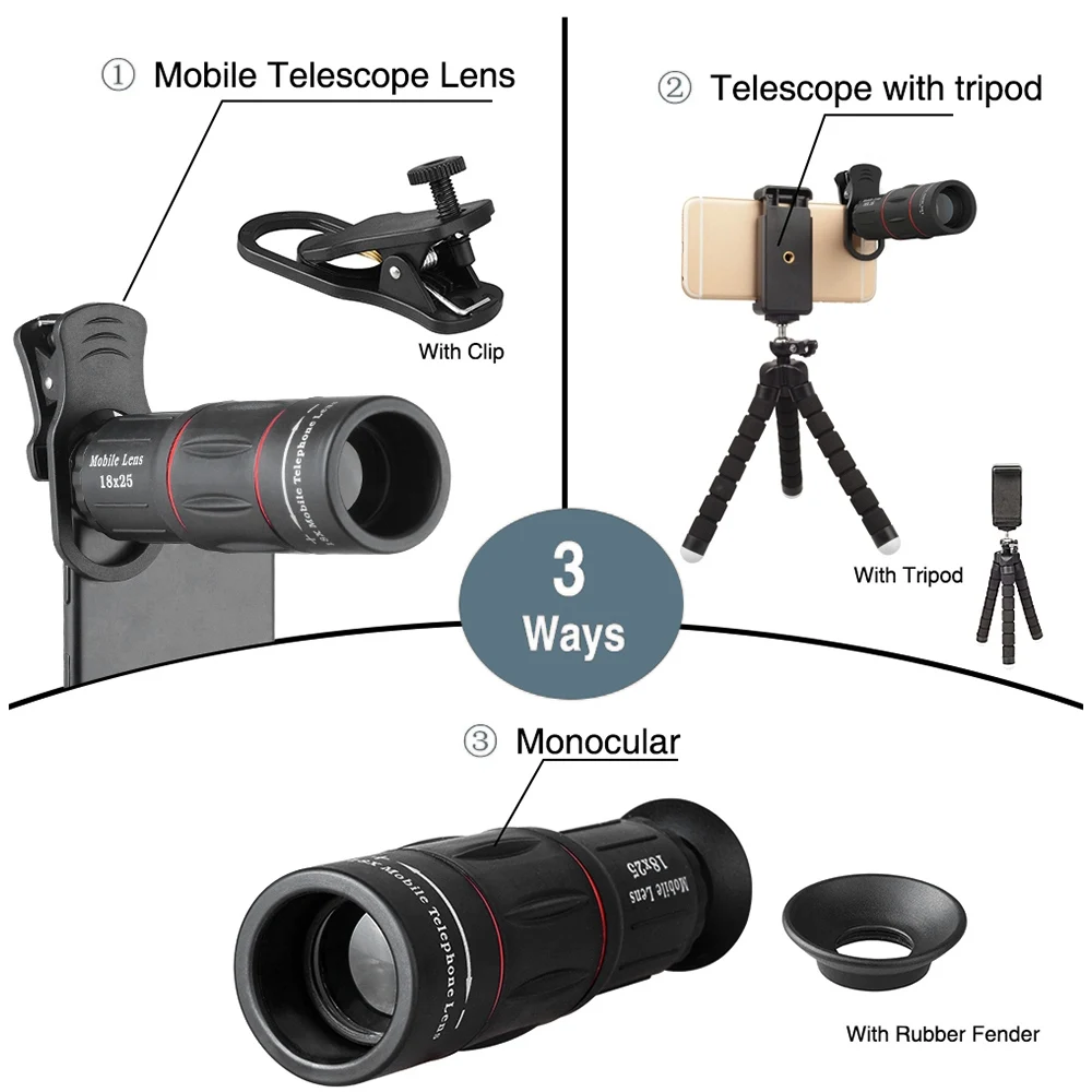 APEXEL APL T18XBZJ5 телефото 4 в 1 Набор объективов для мобильного телефона 18X 0.63X