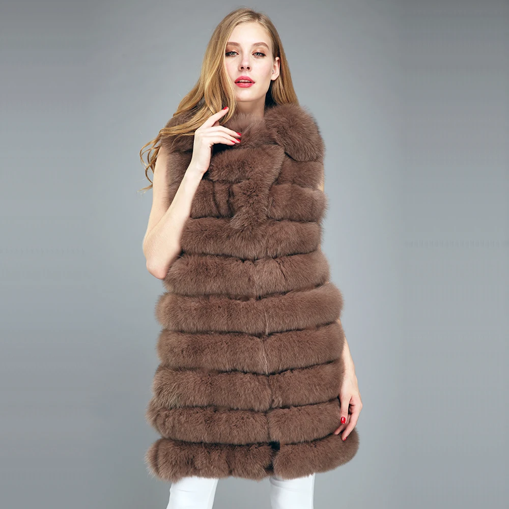 Real fox fur full pelt vest women with big collar long waistcoat natural new style silver | Женская одежда