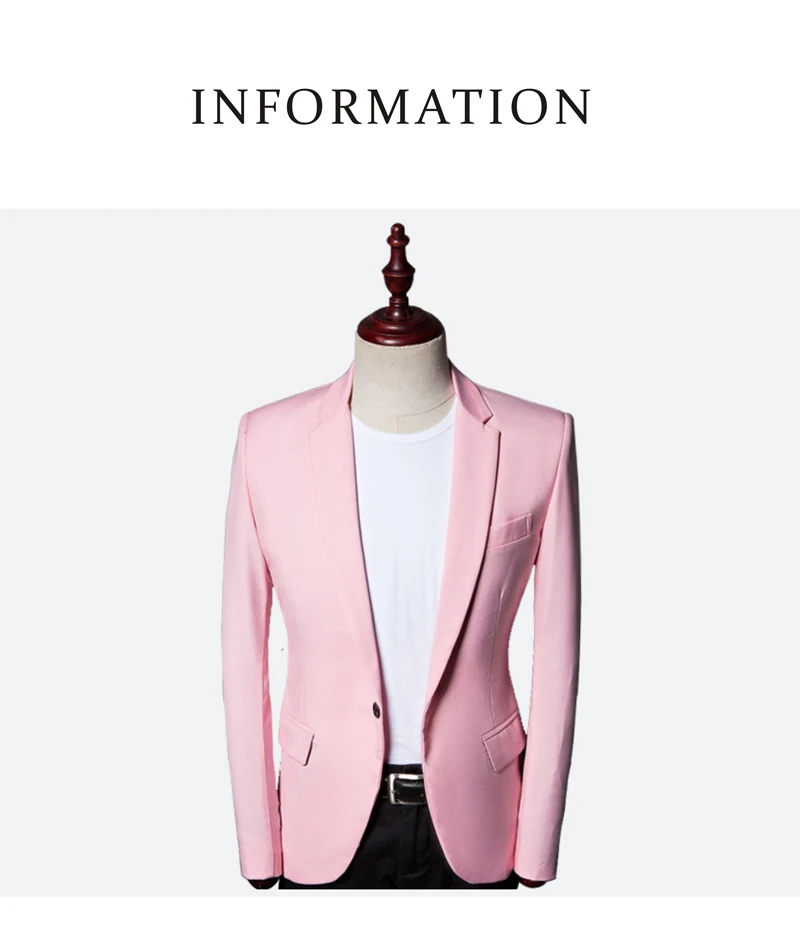 Shenrun Men Suit Jacket Slim Fit Casual Fashion Formal Blazer Jackets Pink Single Button Wedding Costumes Party Prom Stage