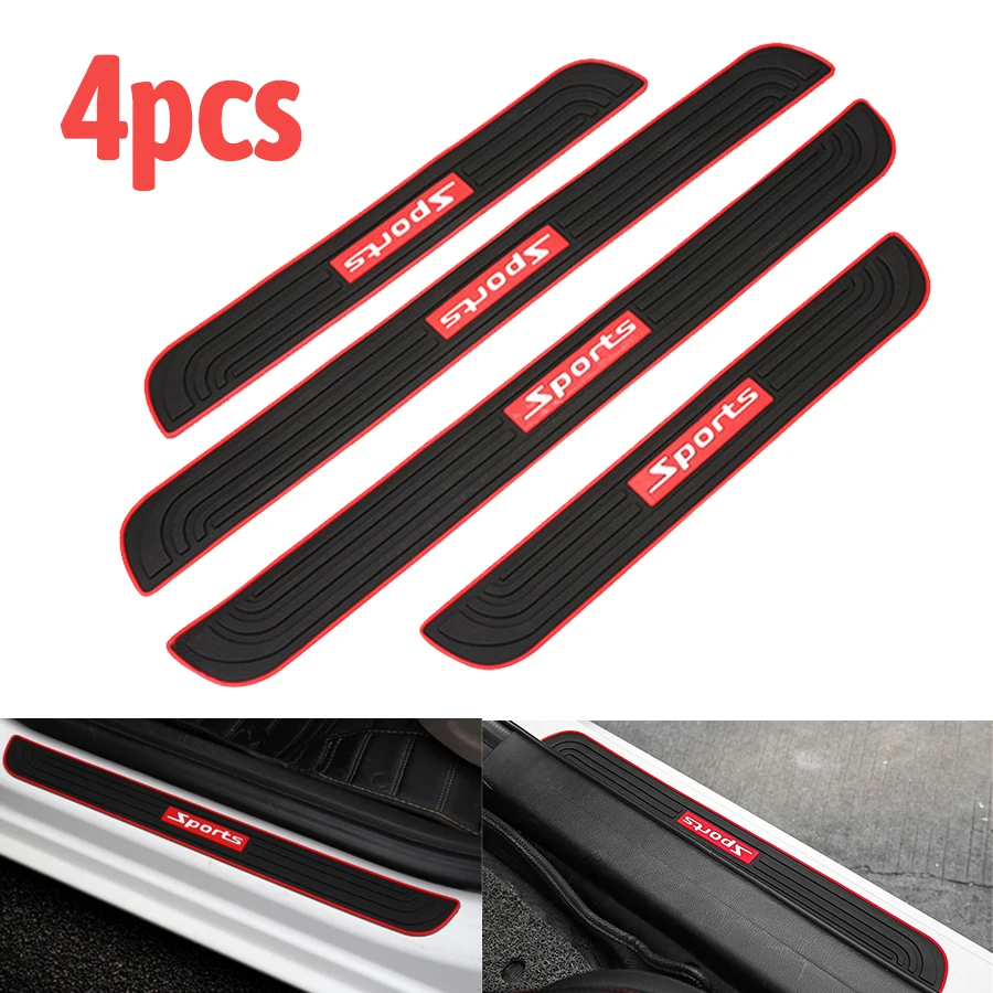 

4pcs Rubber Car Door Scuff Sill Cover Panel Step Protector Sport Style Bumper Corner Protector Universal Black