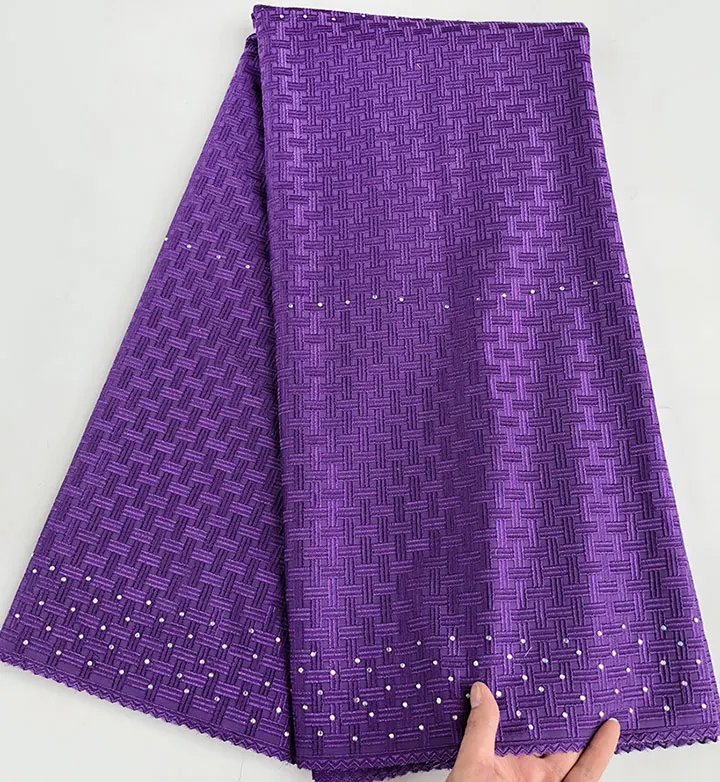 Purple Дышащая мягкая вышивка, простая белая польская хлопковая кружевная африканская швейцарская вуаль, кружевная ткань без отверстий, 5 ярдов, 7152 выбор - Цвет: Purple
