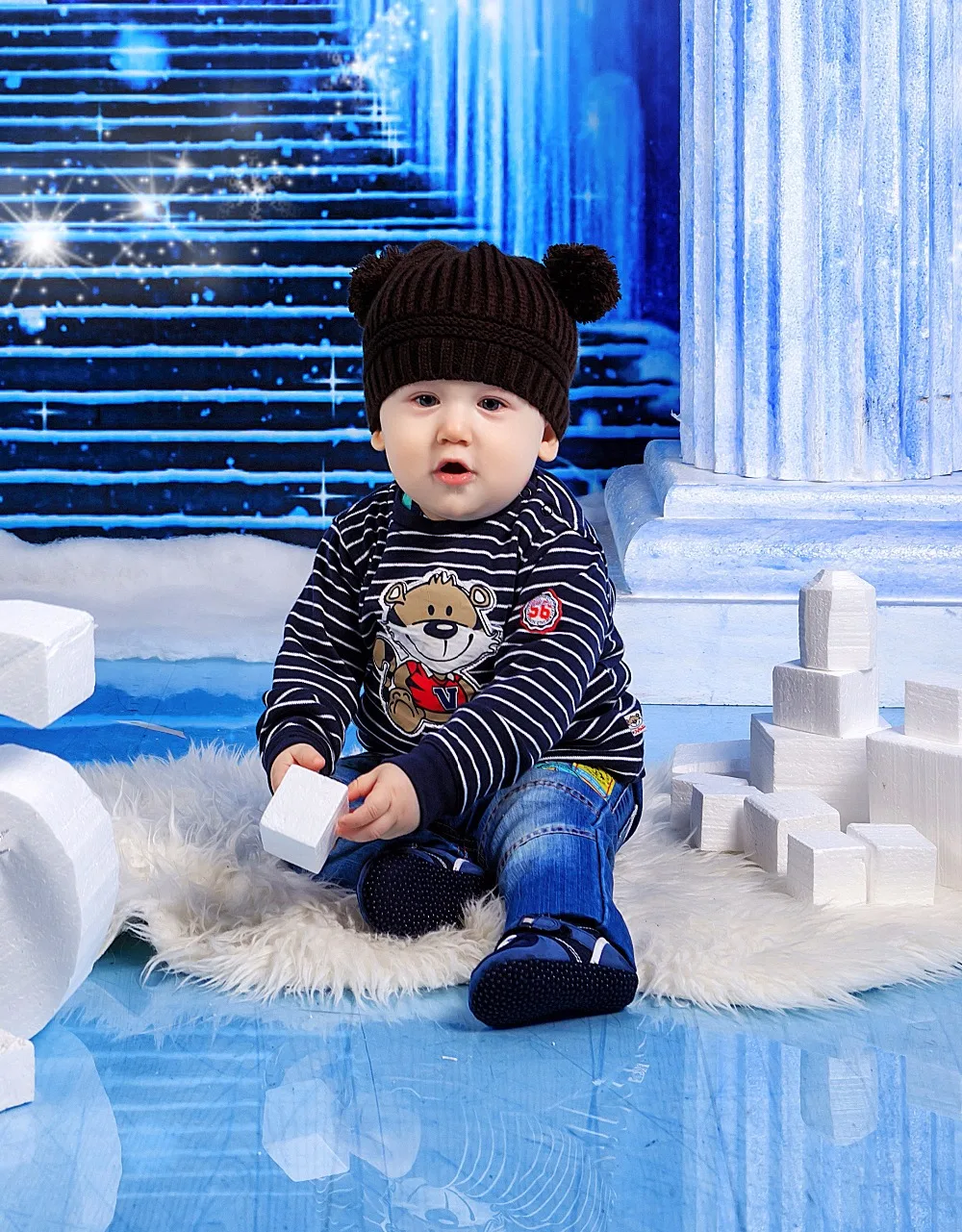 Остии детская вязаная шапочка Вязание для мальчиков и девочек с двойным