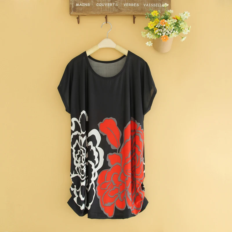 

New Fashion T Shirt Women Summer 2019 Short Sleeve Long Print Floral Plus Size Tops Tees Large Woman Clothes Roupas Femininas