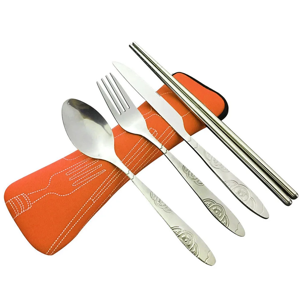 Hot 4 Pcs/Set Stainless Steel Fork Spoon Chopsticks Travel Camping Cutlery Tools Tableware MCK99 | Спорт и развлечения