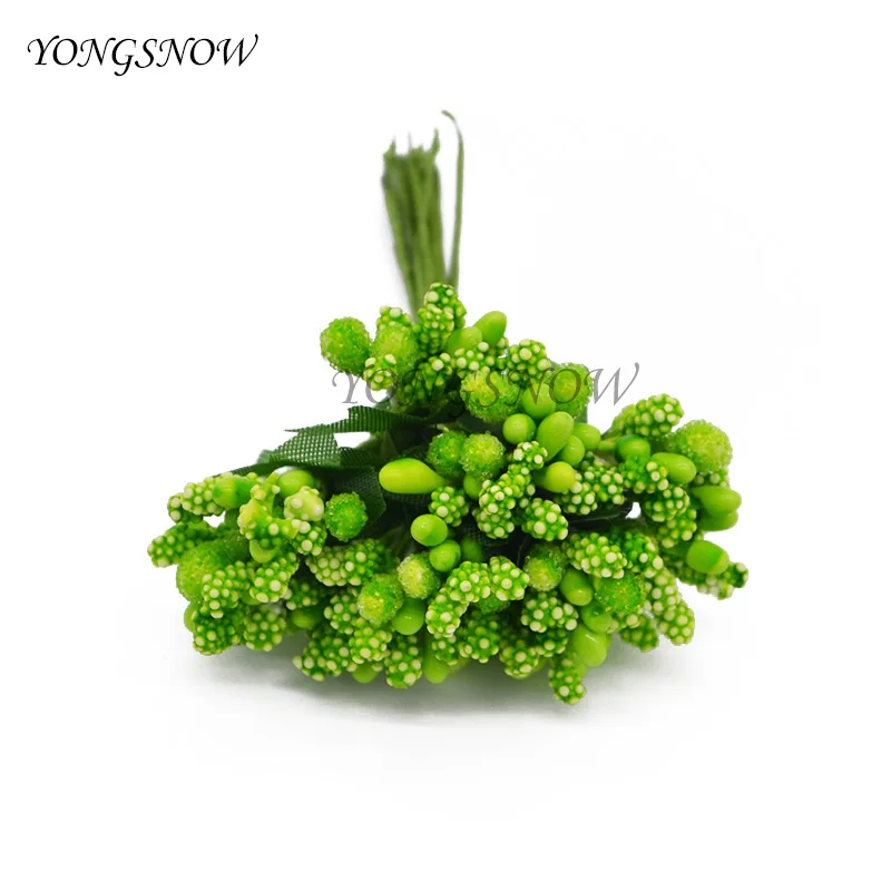 Light green 36 шт./лот, искусственный цветок тутового цвета, торчащий стебель, головка цветка для рукоделия, венок, свадебные украшения, скрапбукинг, вечерние украшения - Цвет: Light green