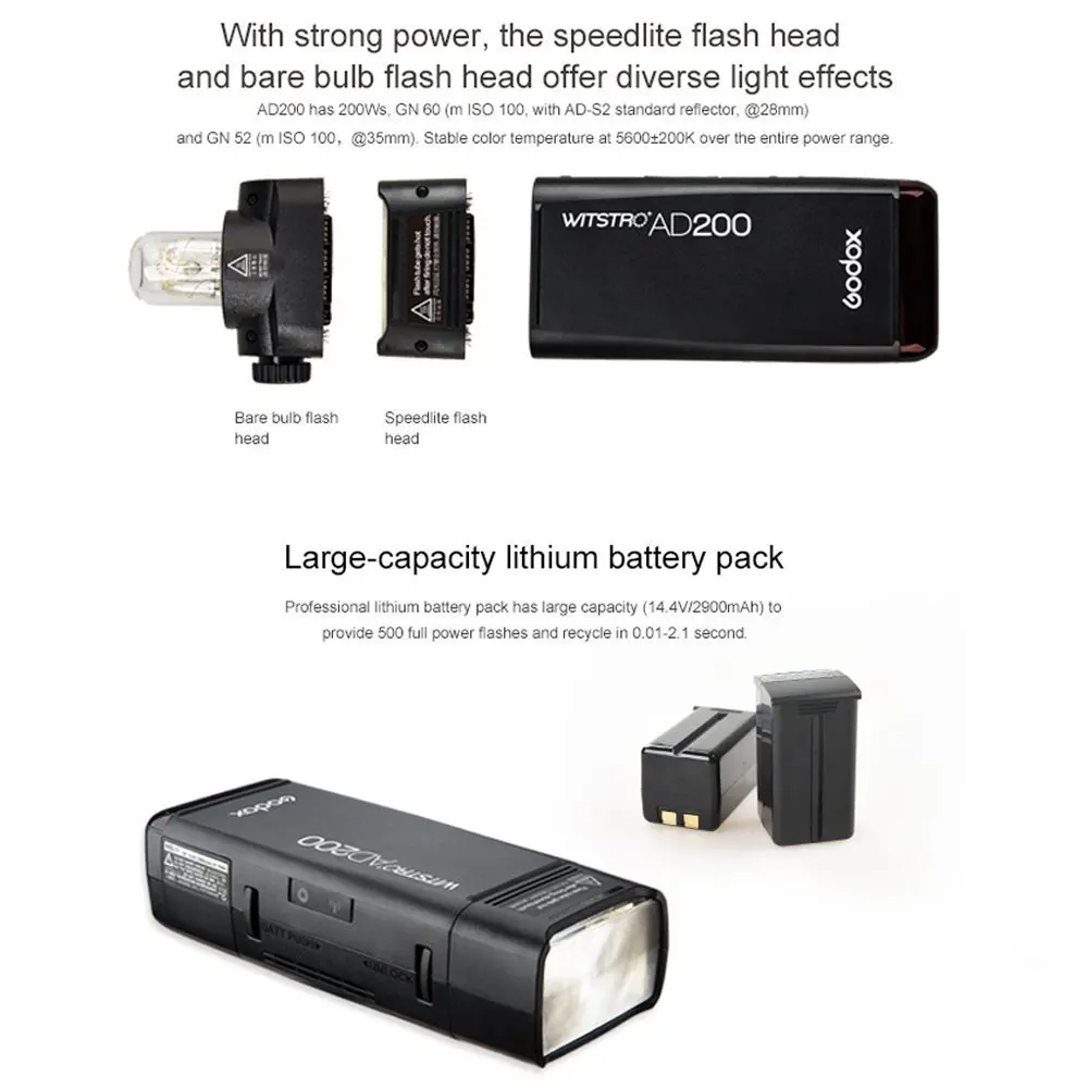 Godox AD200 200Ws 2 4G TTL вспышка стробоскоп 1/8000 HSS Беспроводная монолайт для покрытия 500