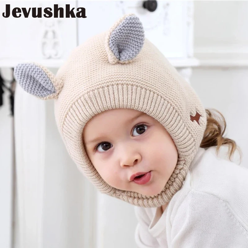 Winter Knit Girls and Boys Hat with Warm Fleece Lining Cute Ears Hats for Kids Baby Beanie Gorro | Детская одежда и обувь