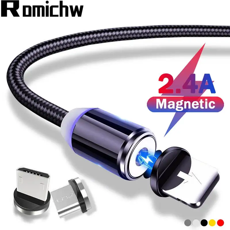 Магнитный usb кабель ROMICHW для быстрой зарядки Micro USB type C iPhone X Xs samsung Xiaomi huawei зарядный