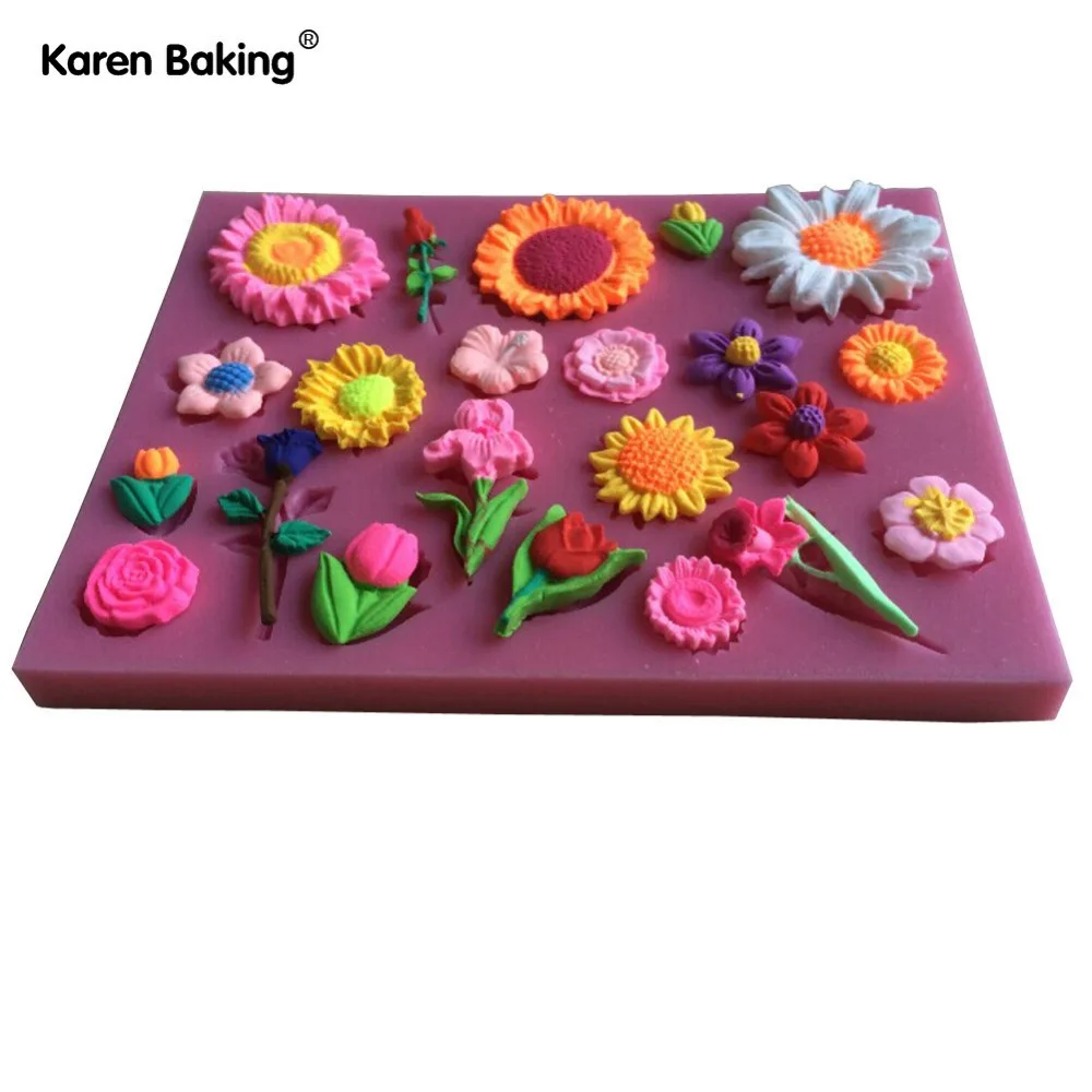 Красивые солнечные цветы и другие 3D Силиконовые помадные формы для украшения