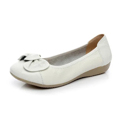 beige TIMETANG/женские балетки из натуральной кожи на плоской подошве; женская обувь с бантиком из коровьей кожи; Модные женские балетки; обувь на плоской подошве без застежки; большие размеры - Цвет: beige