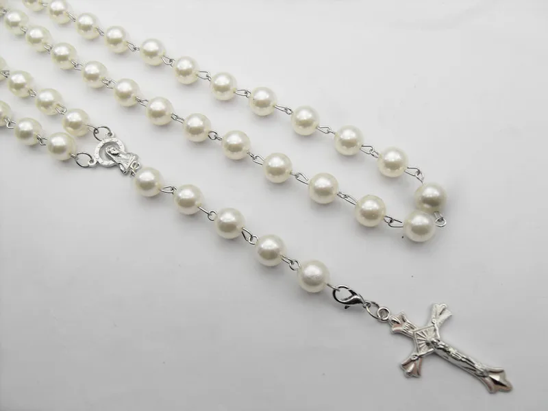 Модные Белые пластиковые бусы католический крест подвеска ожерелья ручной