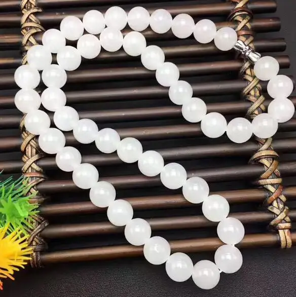 Natural HeTian Yu white jade necklace transshipment buddha bead Necklace + Certificate Fashion Jewelry | Украшения и аксессуары