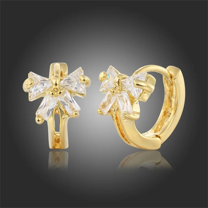 Cute Gold Color Bowknot w/ CZ Crystals Round Circle Huggies Small Hoop Earrings for Women Children Girls Baby Kids Jewelry Aros|jewelry plus size