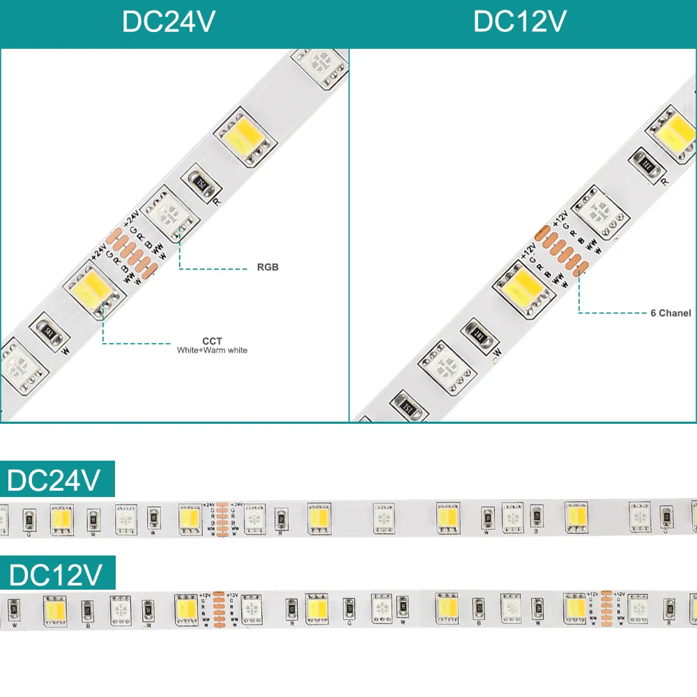 5 м Светодиодная лента светильник RGB+ CCT 5050 SMD 60 светодиодный s/M RGBW Полная Цветовая Регулируемая температура Светодиодная лента RGB CCT 12 В 24 В