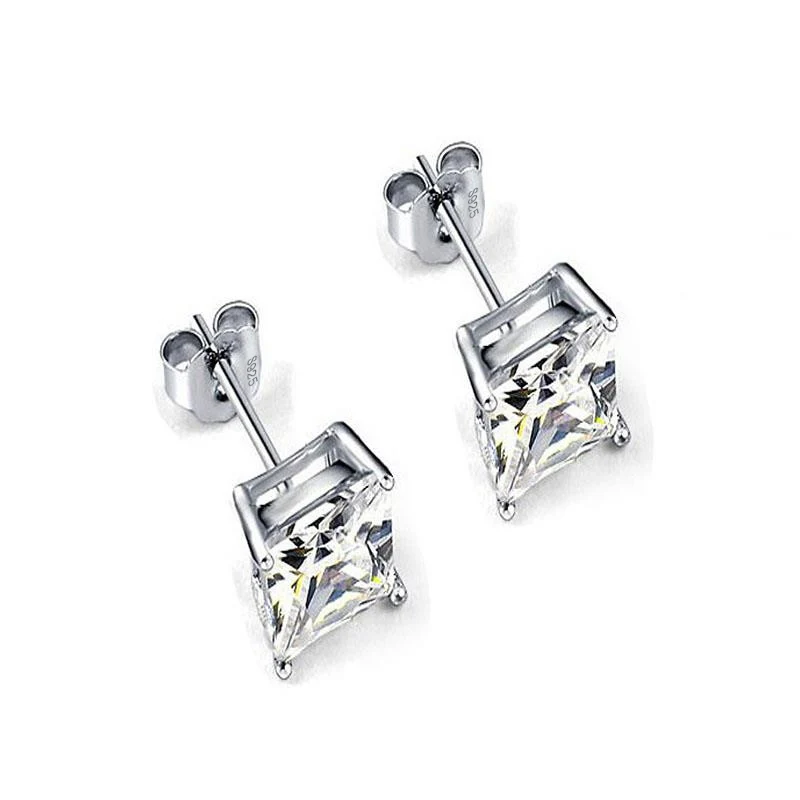 Серебряные квадратные серьги для женщин с кристаллами квадратной огранки зиркона и покрытием из белого золота - ювелирный брендовый подарок на День святого Валентина.