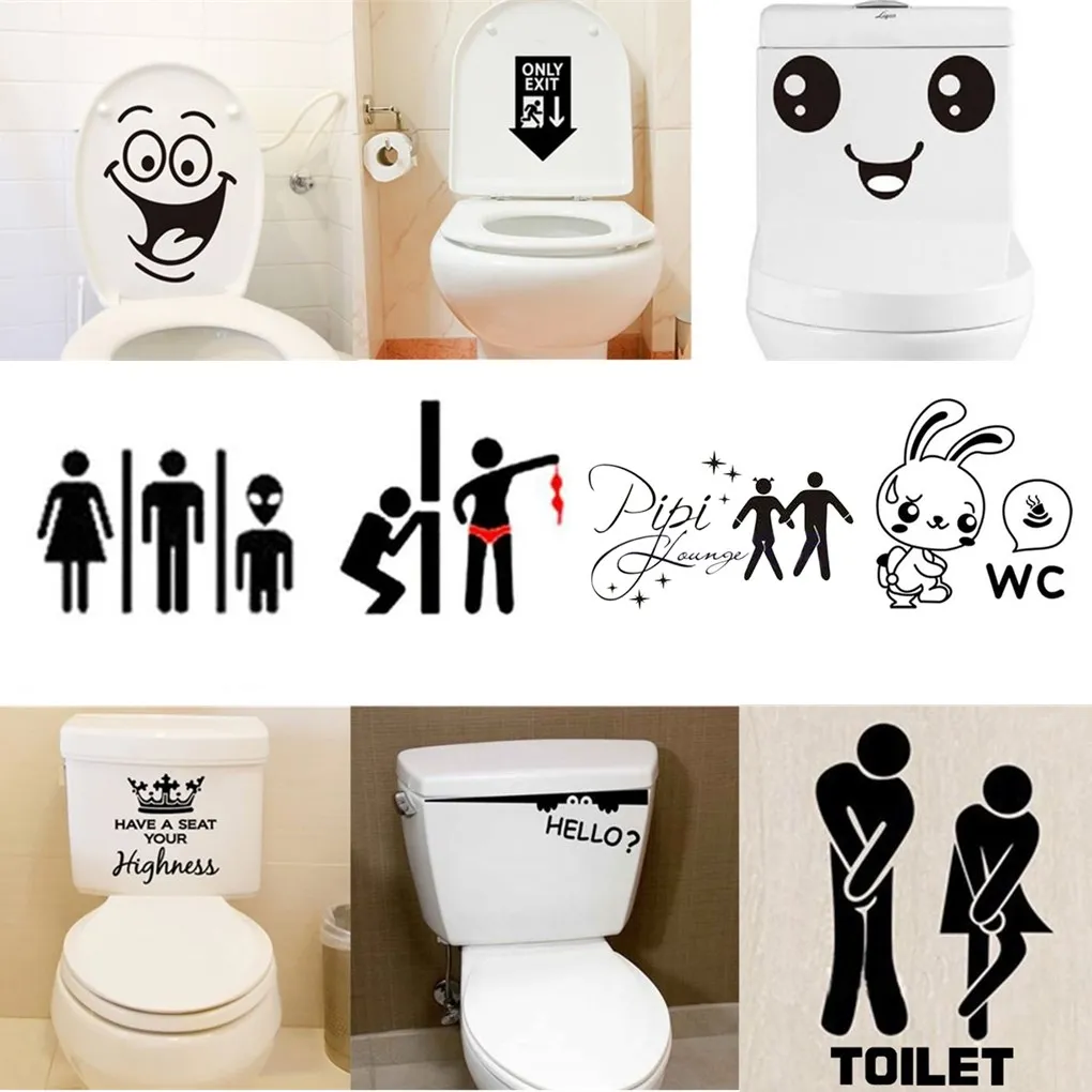 

Removable WC Toilet Entrance Sign Door Stickers Public Place Wall Stickers Wall Decals Funny Smile Face Wallpaper