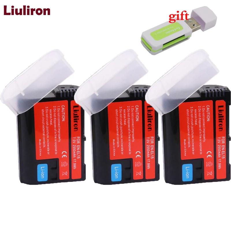3battery 2550 мА/ч, EN-EL15 ENEL15 RU EL15 EN-EL15A RU EL15A Камера Батарея для цифровых зеркальных фотокамер Nikon D600 D610 D800 D800E D810 D7000 D7100 D7200 L15 - Цвет: 3battery