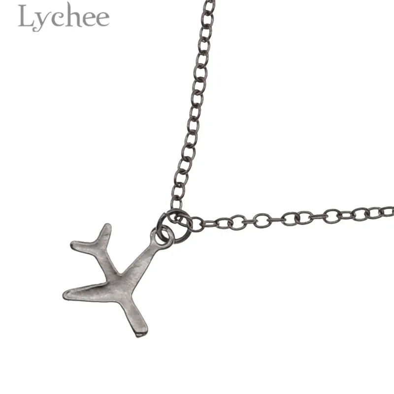 Личи Трендовое литое Ожерелье самолетик креативный золотой цвет черный кулон