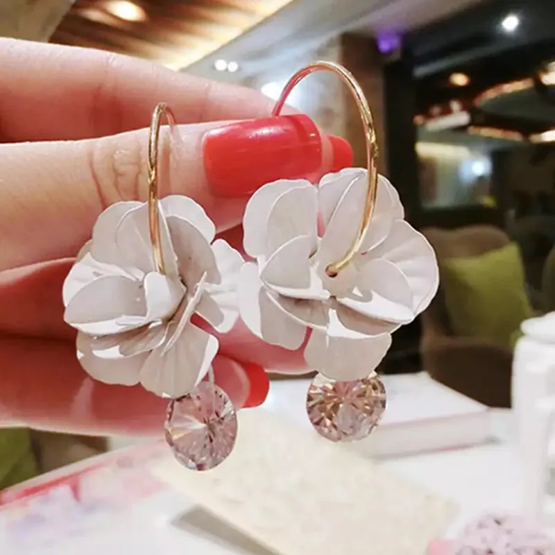 FYUAN модные корейские стильные большие круглые серьги кольца белые цветы