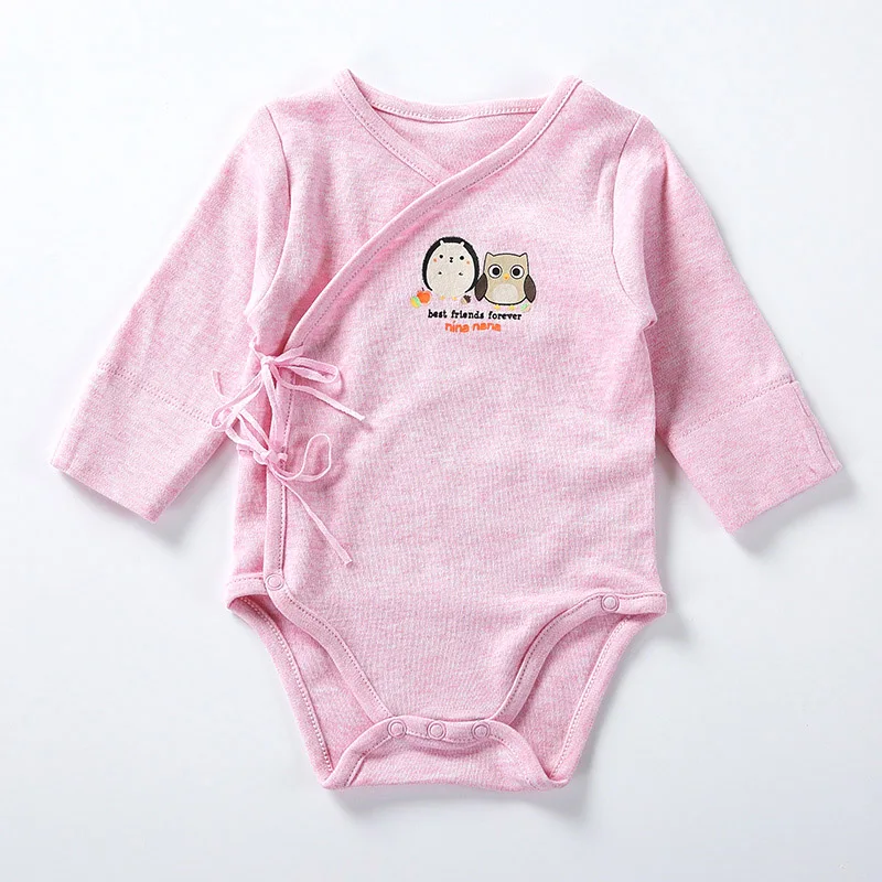 pink Детские хлопковые кофты с длинным рукавом Сторона боди с застежкой Одежда для новорожденных подарок, для маленьких мальчиков, спортивный костюм, пижама-кимоно кардиган унисекс Комбинезоны - Цвет: pink