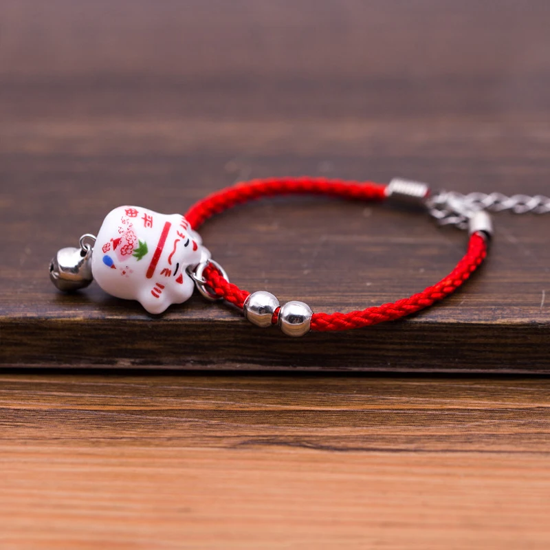 Новый милый керамический браслет Lucky Cat безопасный красный веревочный ручная