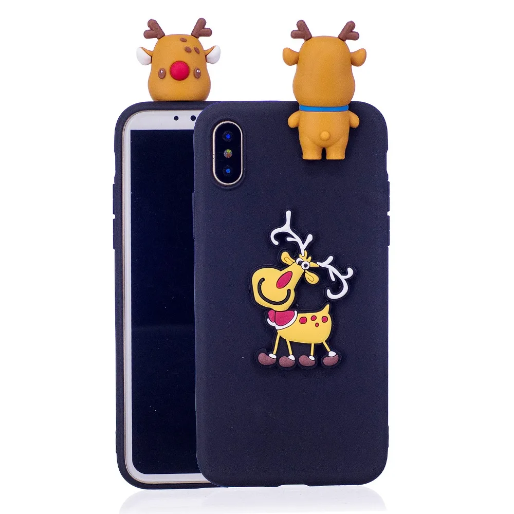 3D Christmas Moose Santa Claus Phone Case For iPhone XR XS Max X 8 7 6S 6 Plus Cute Soft TPU Cover 5 5S SE Cases |