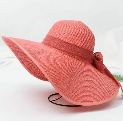 rose pink Модная женская складная широкополая шляпа с бантом Соломенная Солнцезащитная шляпа широкополая шляпа солнцезащитный козырек летние шляпы - Цвет: rose pink