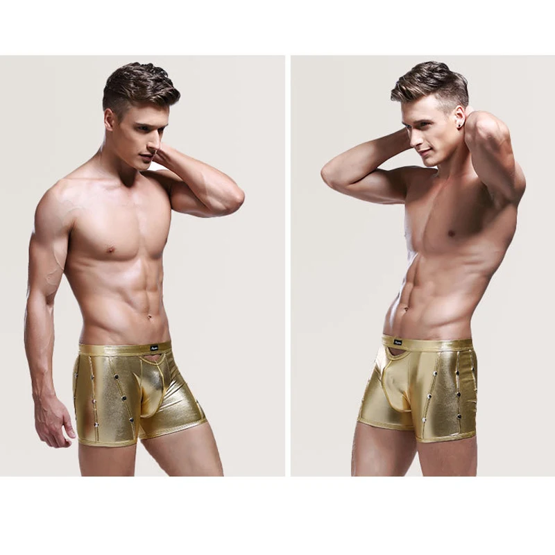 Боксеры мужские с заклепками металлическое нижнее белье влажный образ низкая