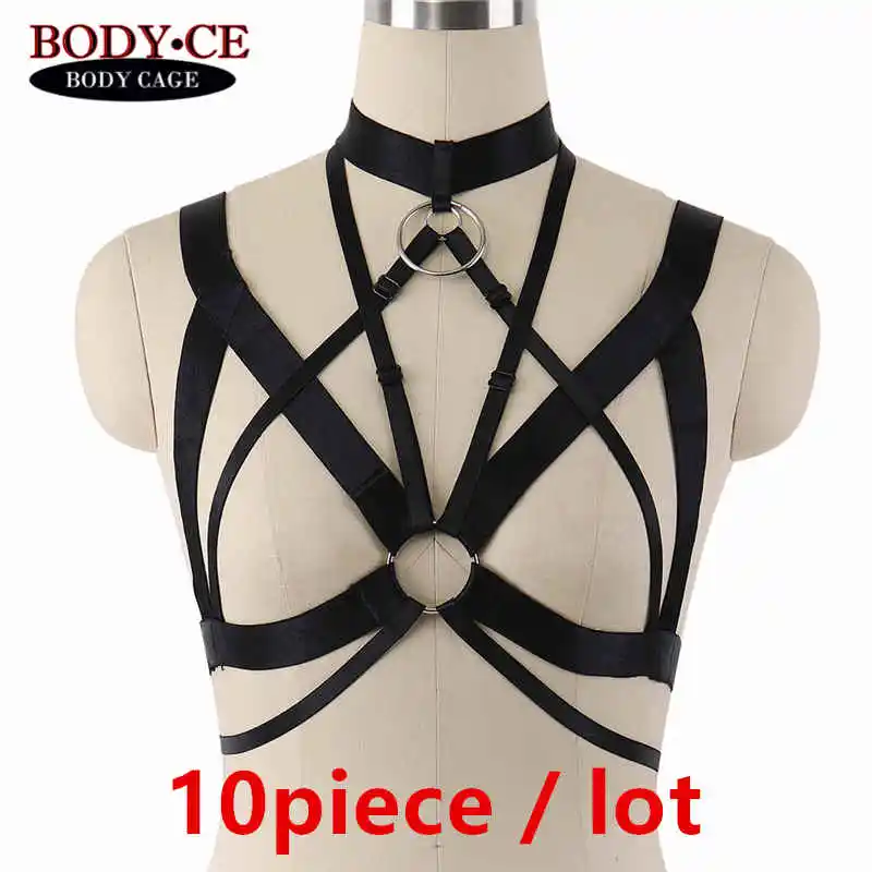 Black O0254 Silver 10 шт./лот груди бандаж, портупея бюстгальтер-топ в полоску клетку регулировки Эротическое белье Appare бюстгальтер готический Фетиш полный нижнее белье в стиле бурлеск - Цвет: Black O0254 Silver