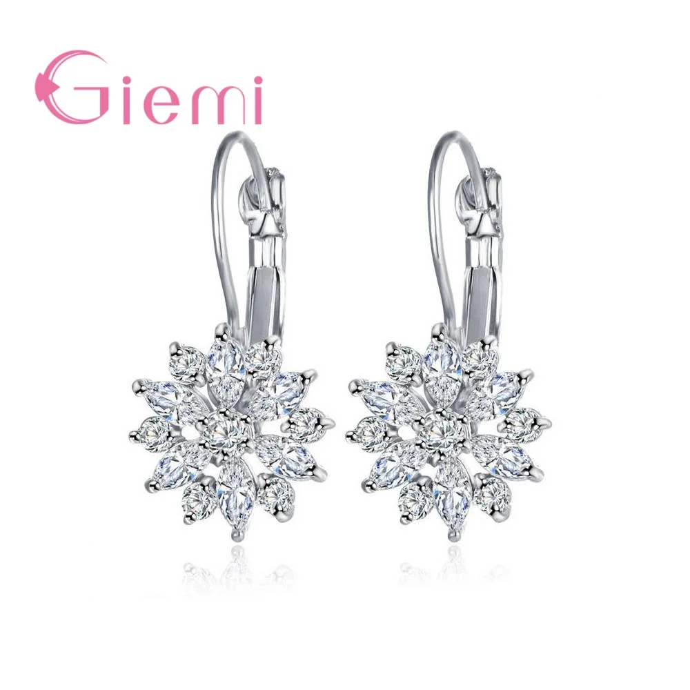 Rhinestones Flower Stud Earrings 925 Sterling Silver For Women Bijoux Vintage Love Wedding Earring Statement Jewelry | Украшения и