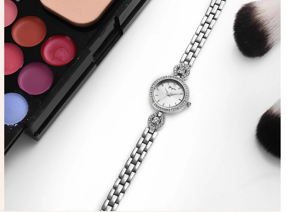 YAQIN женские модные часы Reloj Mujer из нержавеющей стали женские кварцевые часы женские водостойкие часы-браслет Relogio Feminino