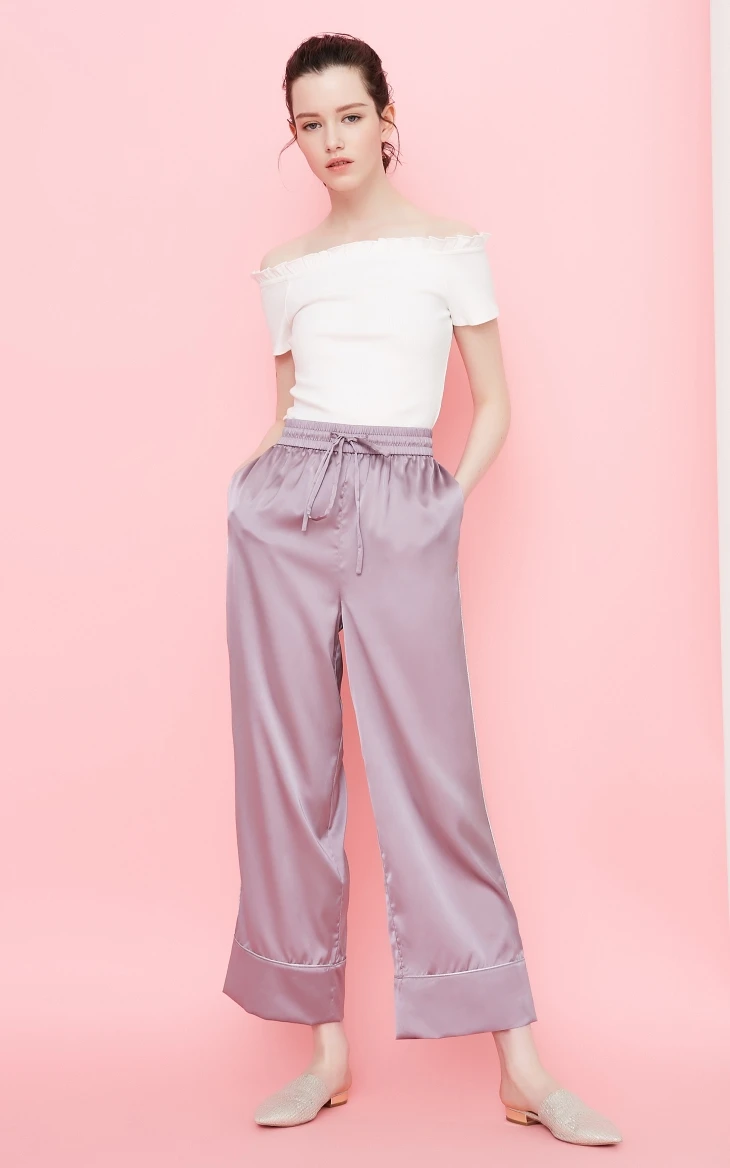 Vero Moda New Women's Elasticized Waist Casual Cropoed Wide-leg Pajama Sleepwear Pants |3182P7504