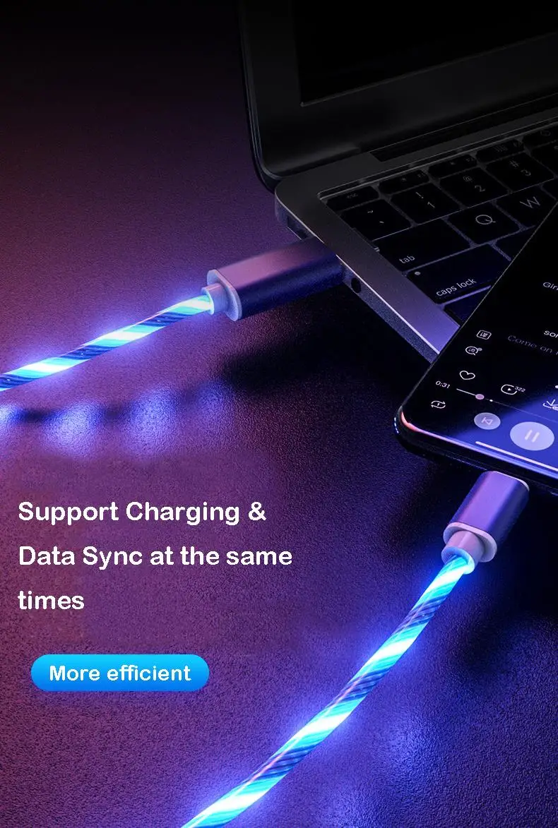 2.4A светящийся usb-кабель для iPhone XS Max XR X 8 7 6s Plus type-C Micro USB светящийся провод для быстрого заряда для SAMSUNG